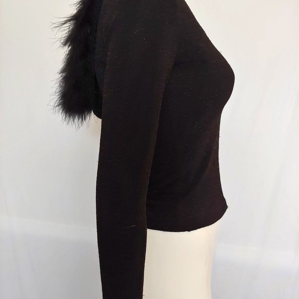 Black and gold fleck zip sweater hoodie with boa trimmed hood - Picture 6 of 11